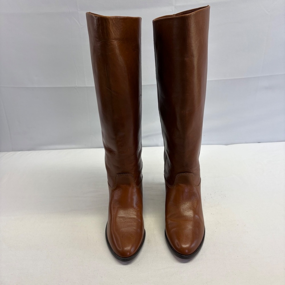 Vintage 9 West Tall Riding Boots Womens 5 Brown Leather Flat Equestrian Classic